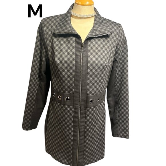 MICHAEL TYLER 🇨🇦 Coat Size Medium Zip Up Houndstooth Pattern Stretchy - Picture 1 of 9